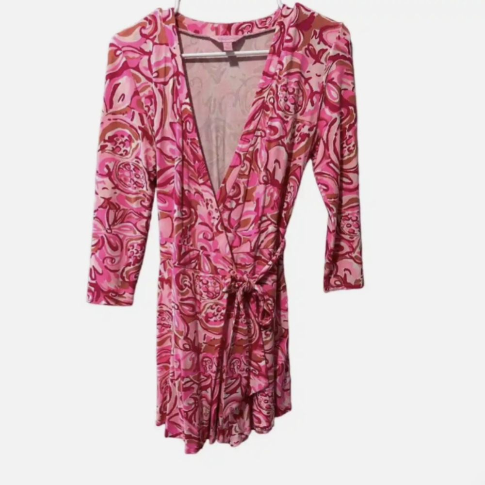 Lilly Pulitzer Karlie Wrap Romper XS- Mango Salsa print.